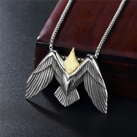 PikaLF Hawk Necklace for Men, Hip Hop Flying Eagle Necklace, Nordic Viking Eagle Head Pendant Necklace with 23.6 Inch Chain, Stainless Steel Punk Rock Bald Eagle Pendant, Stainless Steel