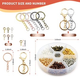 660pieces Keychain Rings Including 60pcs With Open Jump Rings With Chain, Eight Character Lobster Clasp Key Ring and 600pcs Small Screw Eye Pins Connector Accessories DIY Keychain Rings For Crafts Set