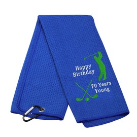 Happy Birthday Novelty Golf Towel Golf Gifts for Men Women Funny Golf Theme Birthday Golf Towel 40th 50th 60th Birthday Gift for Golfer Dad Mom Boss and Coworkers(70th), Blue