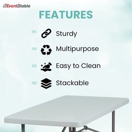 EventStable TitanPRO Plastic Folding Table - Polyethylene Sturdy Outdoor Folding Table - Lightweight Fold Up Table for Weddings Cocktail Parties Patios - 30'' x 48''