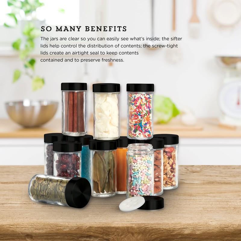 Kamenstein 5244227 Empty Jars With Black Cap, Set Of 12,