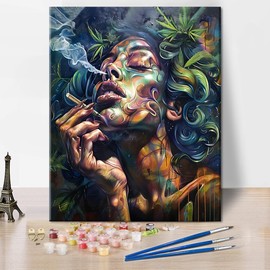 Plant Girl Paint by Numbers Kits on Canvas Modern Art Style Oil Painting for Adults Beginner with Brushes and Acrylic Abstract Girl Paint by Numbers Art for Home Wall Decor 16x20 Inch (Without Frame)
