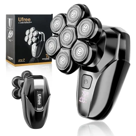 Ufree 7D Rotating Head Shaver for Bald Men, Magnetic Detachable Blades, IPX7 Waterproof Electric Razor, Head Face Beard Trimmer Grooming Kit with USB Fast Charge, Smart LED Display, Mens Gifts