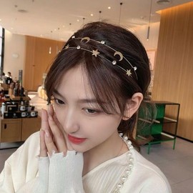 E EMZHOLE Rhinestone Headband Flower Girl Bridal Wedding Headband Crystal Headpiece Star Moon Metal Headband Little Girls Kids Crown Tiara Hair Accessories For Women Girls Gifts (01)