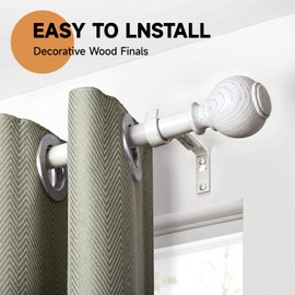 Wood Curtain Rods for Windows 28 to 48 Inches,1 inch Heavy Duty Window Curtain Rods with Imitation Wood Grain Finials,Decorative Drapery Rods Adjustable, 28"-58"(2.3-4.8ft), White Wood