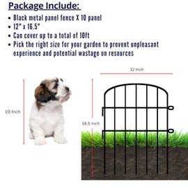 ShopLaLa Decorative Garden Fencing (10 Panels) 12in(L) x 16.5in(H) Rustproof Metal Wire Animal Barrier Fence, Flower Edging for Landscape Patio Outdoor Decor, Yard Fences for Dog No Dig Black D-K16.5