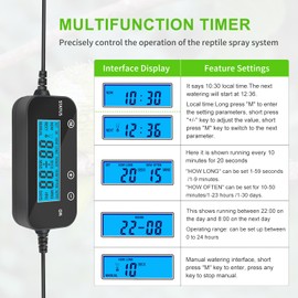 RUNWUSHENG Reptile Mister System with TIMER, Reptile humidifier with 6 Spray nozzles,self-Priming Pump Low Noise， misting System for Reptiles of Amphibians, Tanks, Paludarium