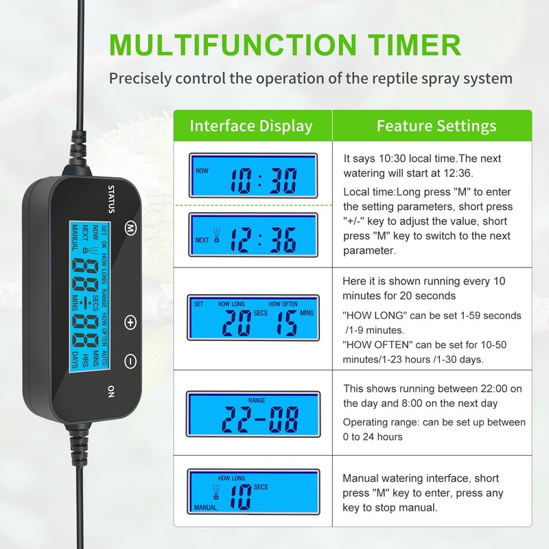 RUNWUSHENG Reptile Mister System with TIMER, Reptile humidifier with 6