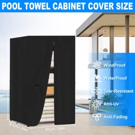 Outdoor Pool Towel Rack Cover, 600D Waterproof Covers for 66 Gallons Rattan Wicker Towel Valet, 24 x 24 x 46.8in, Black