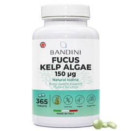 Bandini® Fucus Kelp Algae 150mcg | Seaweed Natural Source of Iodine from Brown Algae | Energy Metabolism, Nails, Hair | Highly Dosed, No Additives | 365 Tablets for 1 Year Supply | Vegan & Non-GMO