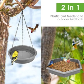 Hanging Bird Bath Bird Feeders, 2 in 1 XL Hanging Bird Feeder & Bird Baths for Outdoors, Wild Bird Feeders Hanging Bird Feeder Tray (Grey)