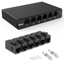 PBAEGAV Patch Panel 6 Port 0.5U with 6pcs CAT6 Coupler Keystone UTP Cat6 Network Patch Panel 10G No Punch Down Time-Saver Ethernet Rj45 Patch Panel (with Cat6 Kestone Jack Unshielded)