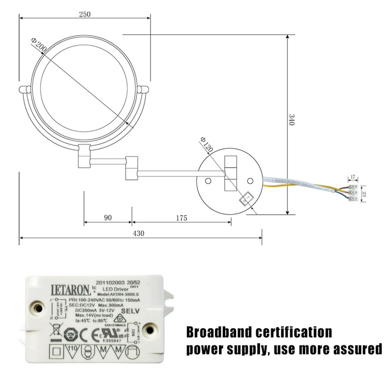 8 Inch LED Wall Mount Two-Sided Magnifying Makeup Mirror -