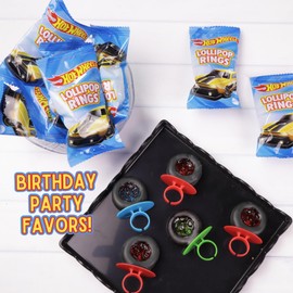 Limited Edition Hot Wheels Individually Wrapped Lollipop Rings, Party Favor Candy, Car Decorated Suckers, Assorted Fruit Flavors, 18 Pieces