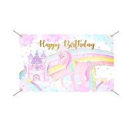 Avezano Unicorn Birthday Backdrop Banner for Girls Rainbow Unicorn Castle Birthday Banner Decorations Unicorn Princess Birthday Backgroud Banner Party Supplies 70.8 x 43.3 Inch