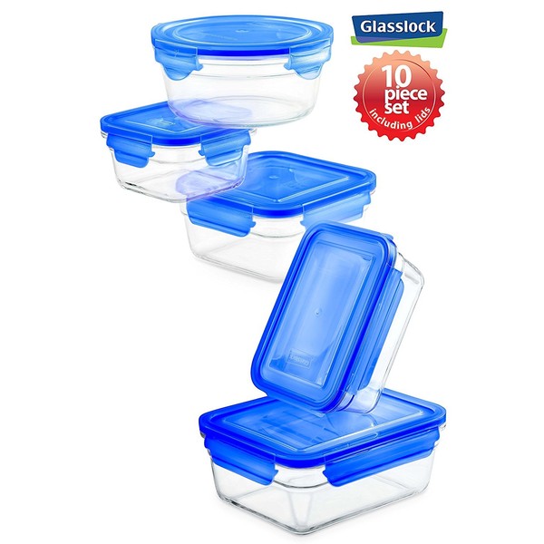 GLASSLOCK New Snaplock Lid: Tempered Storage Containers 10pc Set with