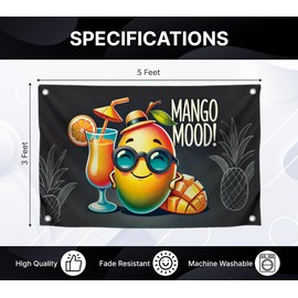 3x5 Feet Single Sided Flag with 4 Brass Grommets - Tropical Mango Mood PolyesterFlags with Cocktail - Cool Bannner for Summer Party - Funny Fruit Cocktails Design - Fun Flag for Summer Celebrations