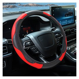 Car Steering Wheel Cover, 15 Inch Carbon Fiber Leather Elastic Steering Wheel Protector, Anti-Slip, Breathable & Soft Car Interior Accessories Universal for Most Cars, Men & Women (Red)