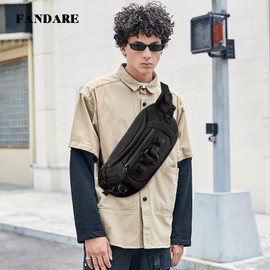 FANDARE Waist Fanny Pack Casual Sling Bag Sport Bumbags for Women Men Sling Bag Nylon Chest Crossbody Bag Cover Pack for Hiking Cycling Travelling Outdoor Gym Business College Shoulder Bag Black