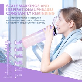 SEASEVEN Water Bottle with Straw 1L,Boys Water Bottles with Straw 1 Litre,Waterbottle Leak-Proof Sports Water Bottle,Plastic Drinks Bottles Toxin Free，Bpa-Free (Gradient Purple)