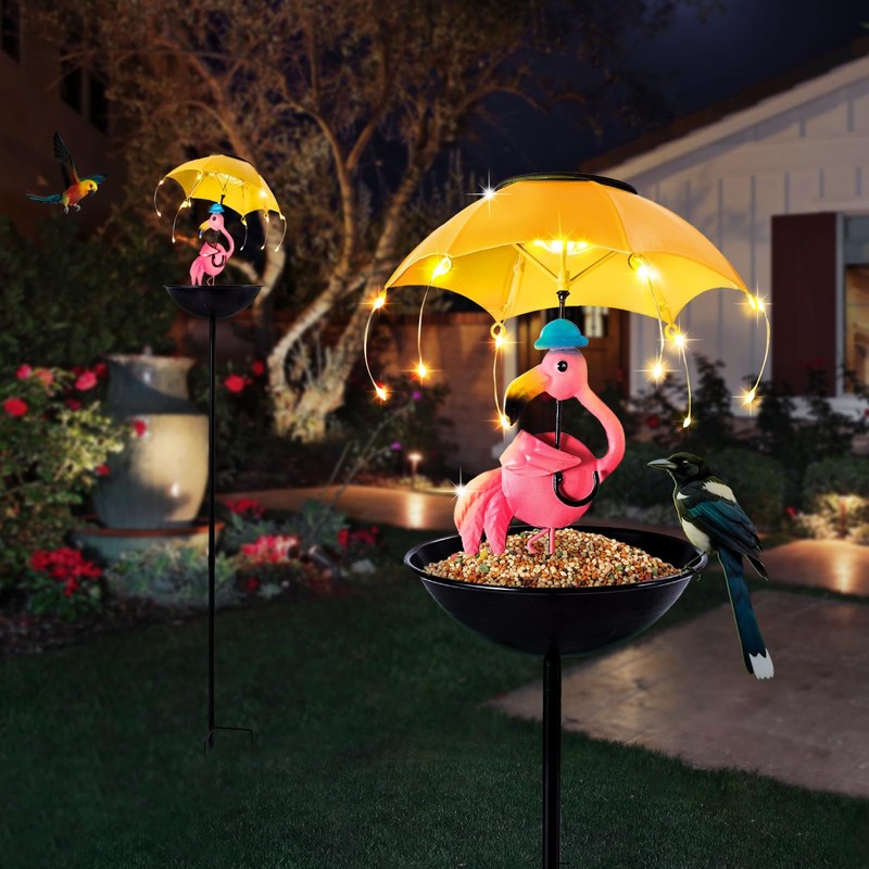 DUNGGLE Solar-Powered Bird Feeder with LED Flamingo Light - Vibrant