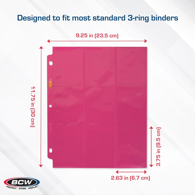 BCW Double-Sided 9-Pocket Pages Holder - 10 Pink Pages |