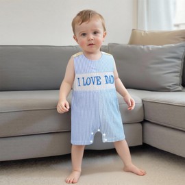 Xiaodriceee My First Fathers Day Baby Boy Outfit Stripes Sleeveless Jumpsuit I Love Dad Contrast Color Romper Playsuit Summer Clothes (A-Blue, 12-18 Months)