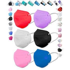 6-Color Assorted Individually Wrapped Comfortable Disposable Face Masks for Adults (Black/White/Pink/Red/Blue/Purple,5 Pack Each) 5-Ply Skin Friendly Non-Woven Melt-Blown Fabric w. NoseClip & Earloop