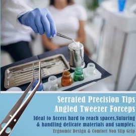 A2Z- Stainless Steel Surgical Tweezers & Dressing Forceps -Nursing Cotton Dressing Vet Instruments - Serrated Angled Tweezers For Lab Use, Tissue Dissection & Training - 6 Inch