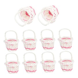 PLAFOPE 10pcs Mini Shopping Basket Mini Woven Baskets Mini Wicker Baskets for Party Favors Woven Basket with Handles Berry Strawberry Basket Baby Rattan Office Basket White Miniature