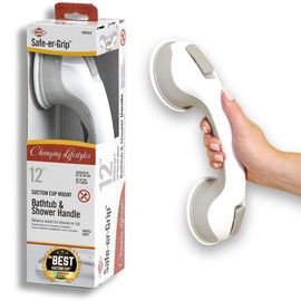 Mommy's Helper Safe-er-Grip Changing Lifestyles Suction Cup Grab Bars for Bathtubs and Showers; Safety Bathroom Assist Handle, White & Grey, 12 inches