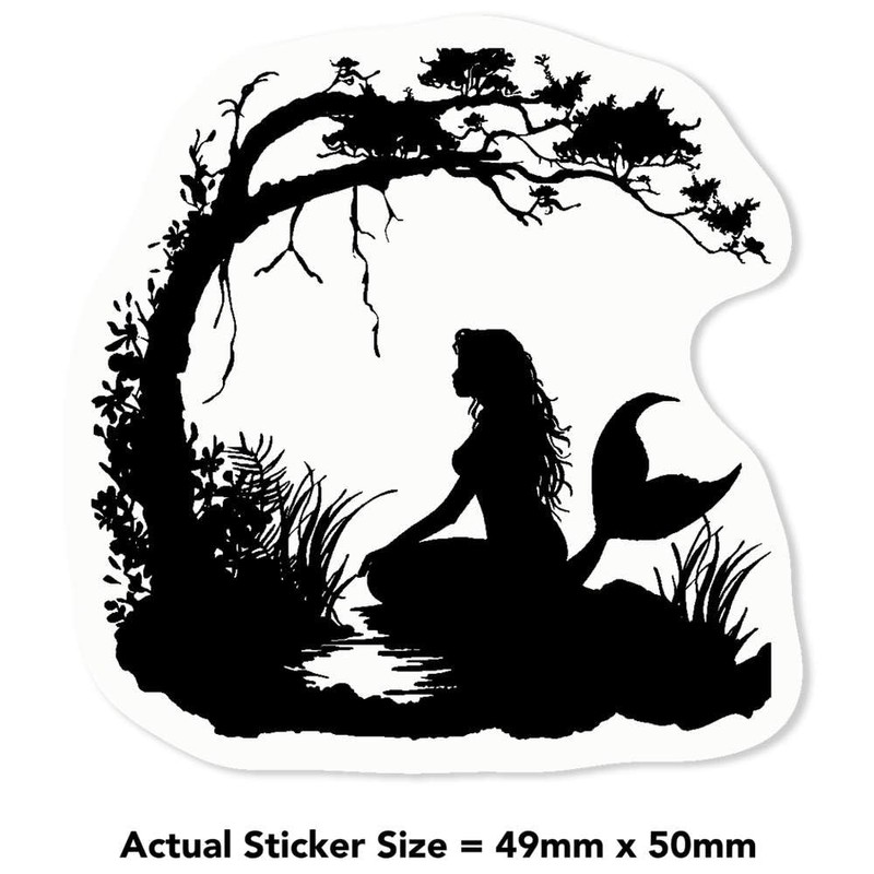 4 x Small 50mm 'Mermaid Silhouette with Tree' Transparent/Clear Sticker