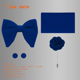 Dan Smith Corduroy Party Oversized Pretied Bowtie Solid Blue Oversized Bowtie Pocket Squares Cufflink Flower Lapel Pin Set Clip-On Adjustable Big-Tall C.C.O.T.003 Blue