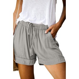HVEPUO Women's Cotton Linen Shorts, Elastic Band Hot Pants, Summer Wide Shorts, B-grey