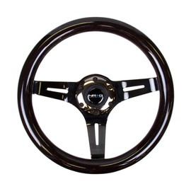 NRG Innovations NRG-ST-310BK-BK Steering Wheel - 310mm, Classic Black Wood Grain Wheel, 3 Spoke Center in Black Chrome