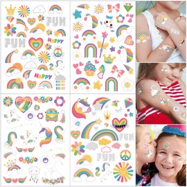 Temporary Tattoo Unicorn Rainbow Flower,120 Pcs Cute Crown Unicorn Clouds Waterproof Groovy Fake Tattoos Body Face Tattoos Stickers Happy Birthday Party Decorations Gifts for Girls Boys 560