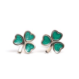 Biddy Murphy, Irish Three Leaf Clover Shamrock Earrings for Women, Sterling Silver Celtic Green Enamel Studs, Made in Ireland by Artisan Jewelers