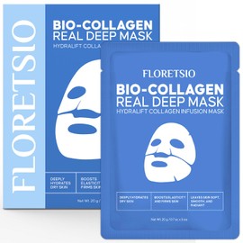 Floretsio Bio-Collagen Real Deep Mask: Anti Aging Face Masks Overnight - Pore Minimizer, Glow, Hydrating, Tightening - Hydrogel Sheet, Hyaluronic Acid, Women Skincare, 5 pack