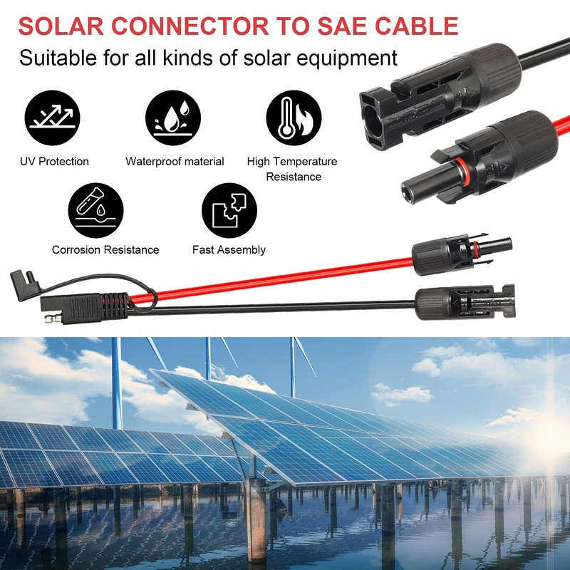 2PCS 1FT Solar Panel to SAE Adapter Cable - 10AWG