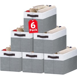 Criusia Closet Organizers and Storage Baskets - 6 Pack Shelf Organizer Bins with Handles - Clothes Storage Bins for Bedroom Nursery Home Closet Organization - Blanket Toy Storage Organizer