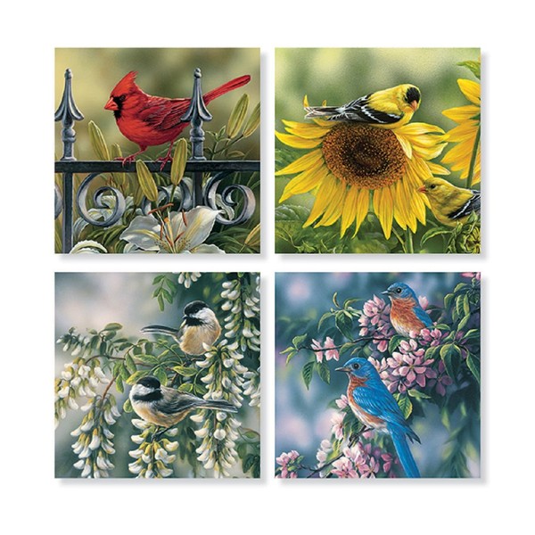 Set of 4 "Mixed Birds" Square Stone Coaster Set by