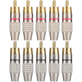 Elechood 10Pack RCA Male Plug Solder, Gold Audio Video Cable Adapter Connector for Speaker Wire Wall Plate Home Theater Audio Video Receiver Amplifiers and Sound Systems