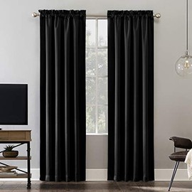 Sun Zero Panel de Cortina de Aros, con Estampado, con Aislamiento térmico, eficiente energéticamente, Negro, 52" x 84", 1