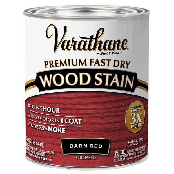 Rust-Oleum Varathane 307414 Premium Fast Dry Wood Stain, Quart, Barn Red
