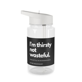 Biodegradable Water Bottle I'm Thirsty not wasteful. Black - Size: 25oz, color: Transparent