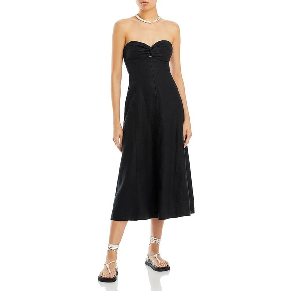 Madewell 100% Linen Cutout Strapless Midi Dress True Black 10