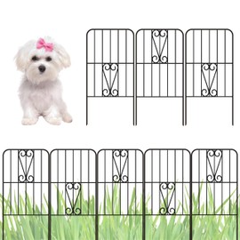 ShopLaLa Garden Fence Animal Barrier Decorative Border (10 Panels), 12in(L) x 24in(H) Rustproof Metal Wire Fencing Flower Edging for Landscape Patio Yard Outdoor Decor No Dig, Black Fences for Dogs
