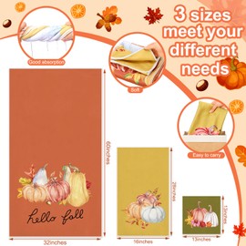 Preboun 3 Pack Fall Pumpkin Bathroom Towels Set Pumpkins Fall Thanksgiving Bath Hand Towels Watercolor Pumpkins Dishes Absorbent Fingertip Towel for Bathroom Kitchen Hotel Beach Gym Spa