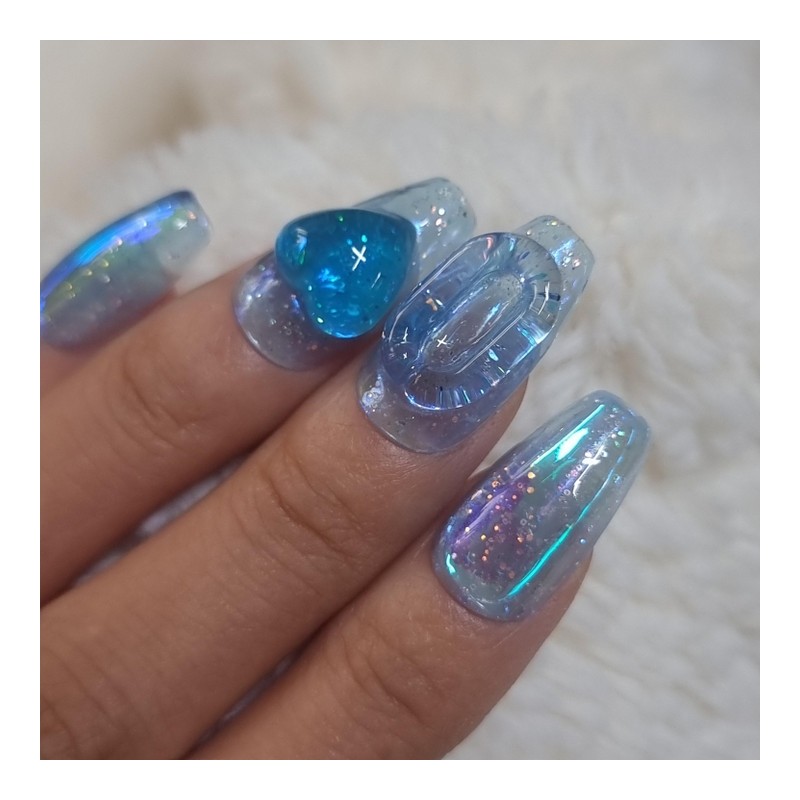 Transparent Blue Tangle Bear UruUru Handmade Nail Tip - XL