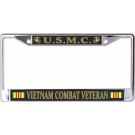 marine corps vietnam combat veteran flag insignia chrome license plate frame